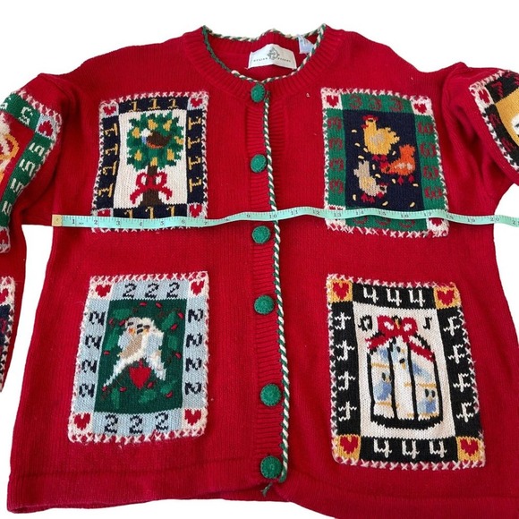 Design Options Cardigan 12 Days of Christmas Holiday Sweater Wearable Art Medium - Picture 12 of 15